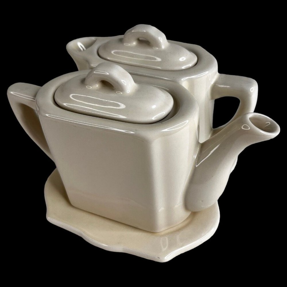 Restoration Hardware Tea Set Teapot Creamer On‎ Tray Ceramic Tea For Two 2001